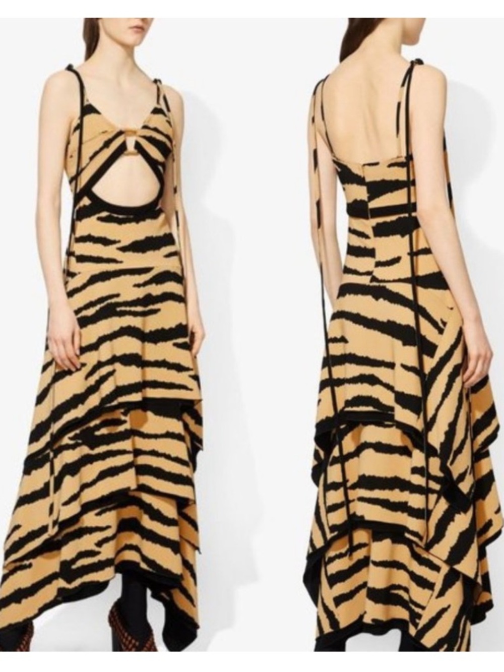 Proenza Schouler Black and Yellow Tiger Print Tiered Dress | Size Small | EUC